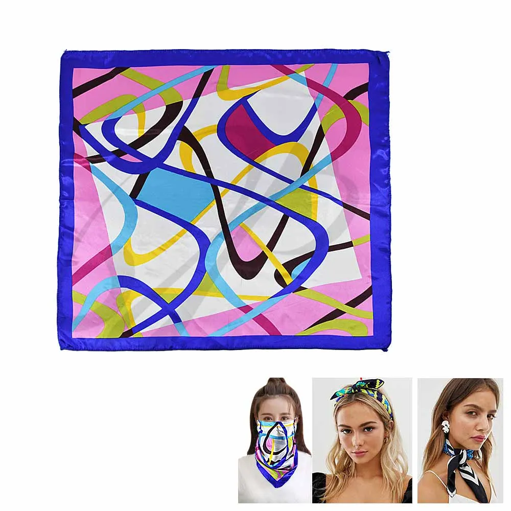 Abstract Print Satin Square Scarf 6 Colors 19x19