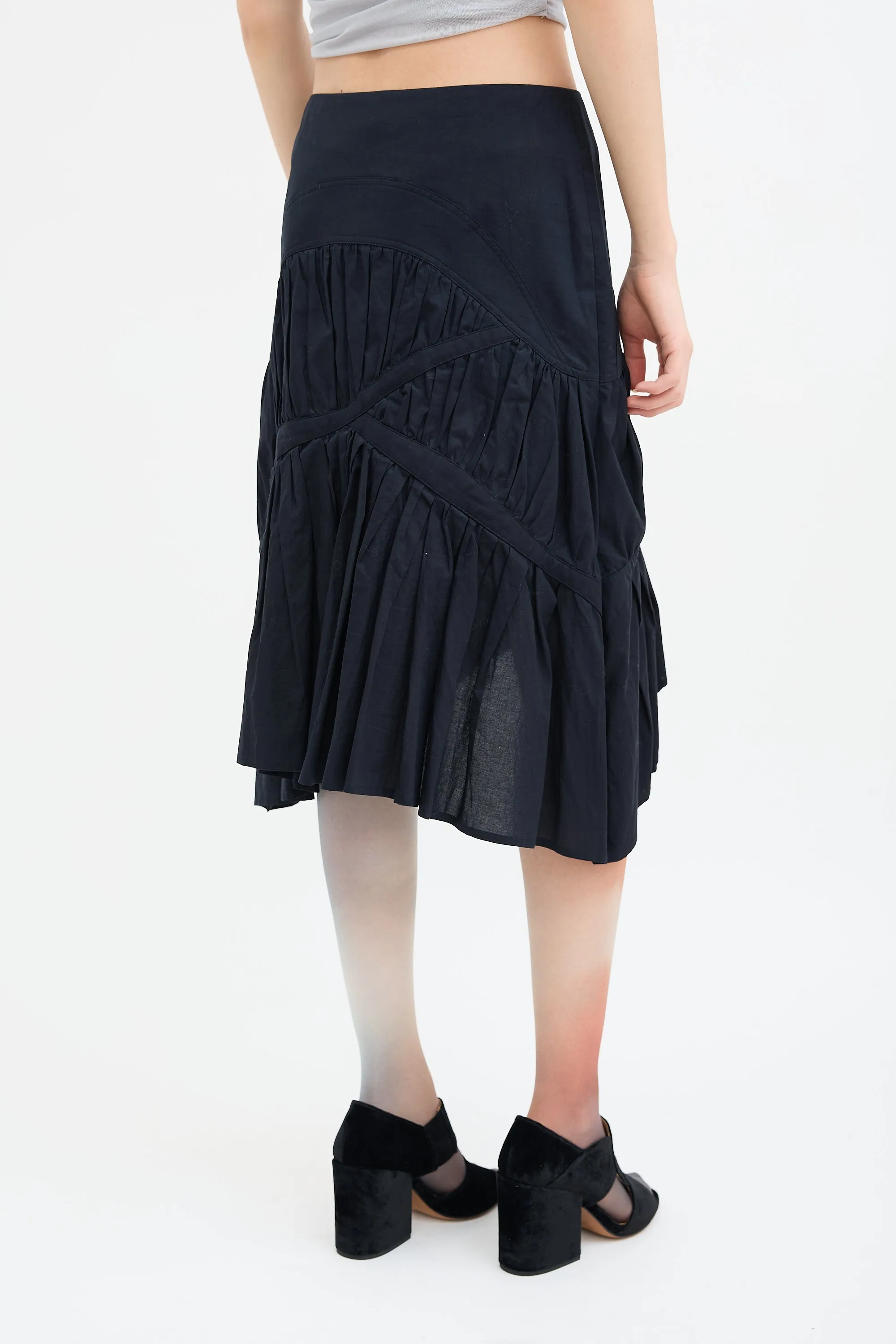 Black Asymmetrical Ruched Midi Skirt