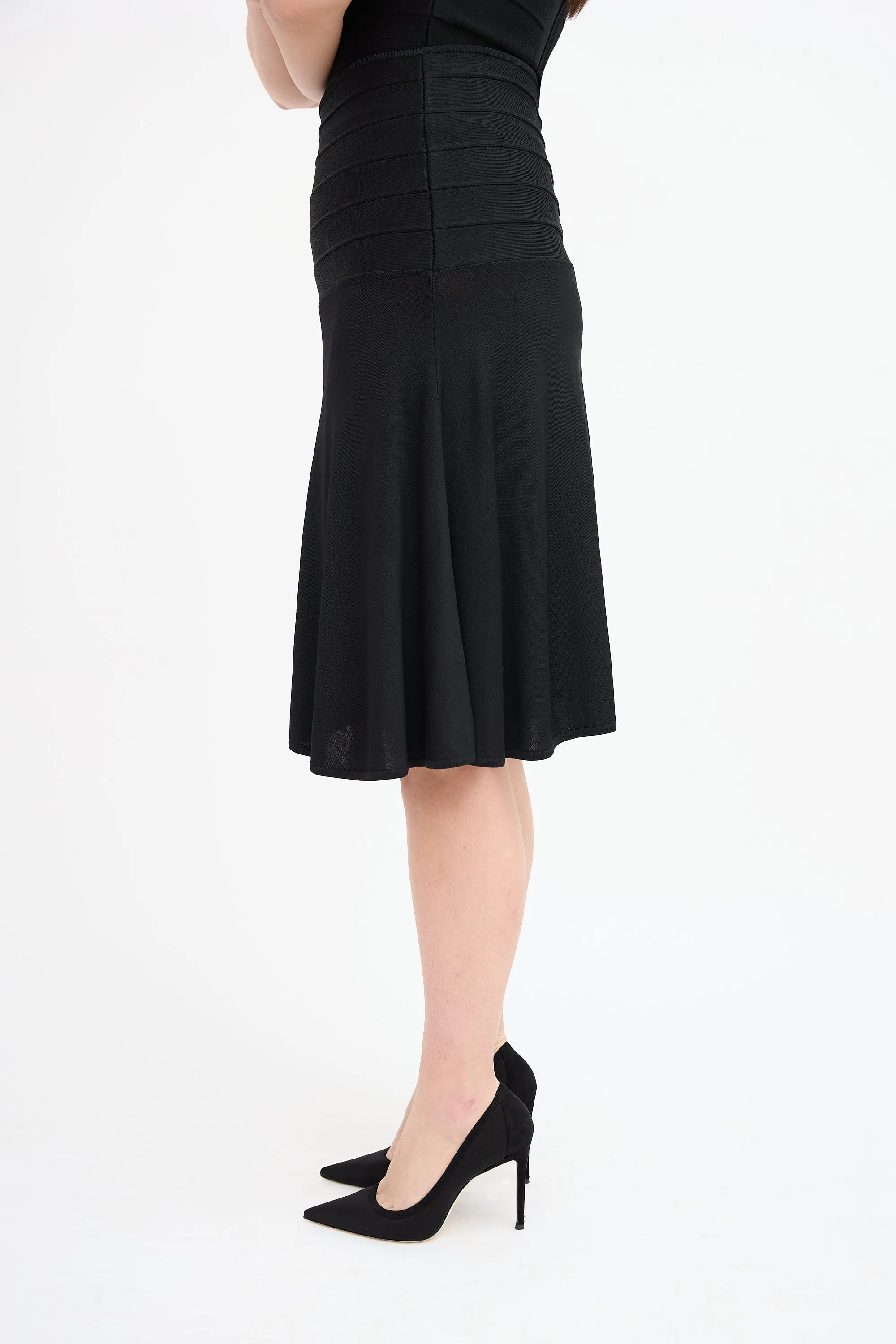 Black Bandage Flounce Midi Skirt
