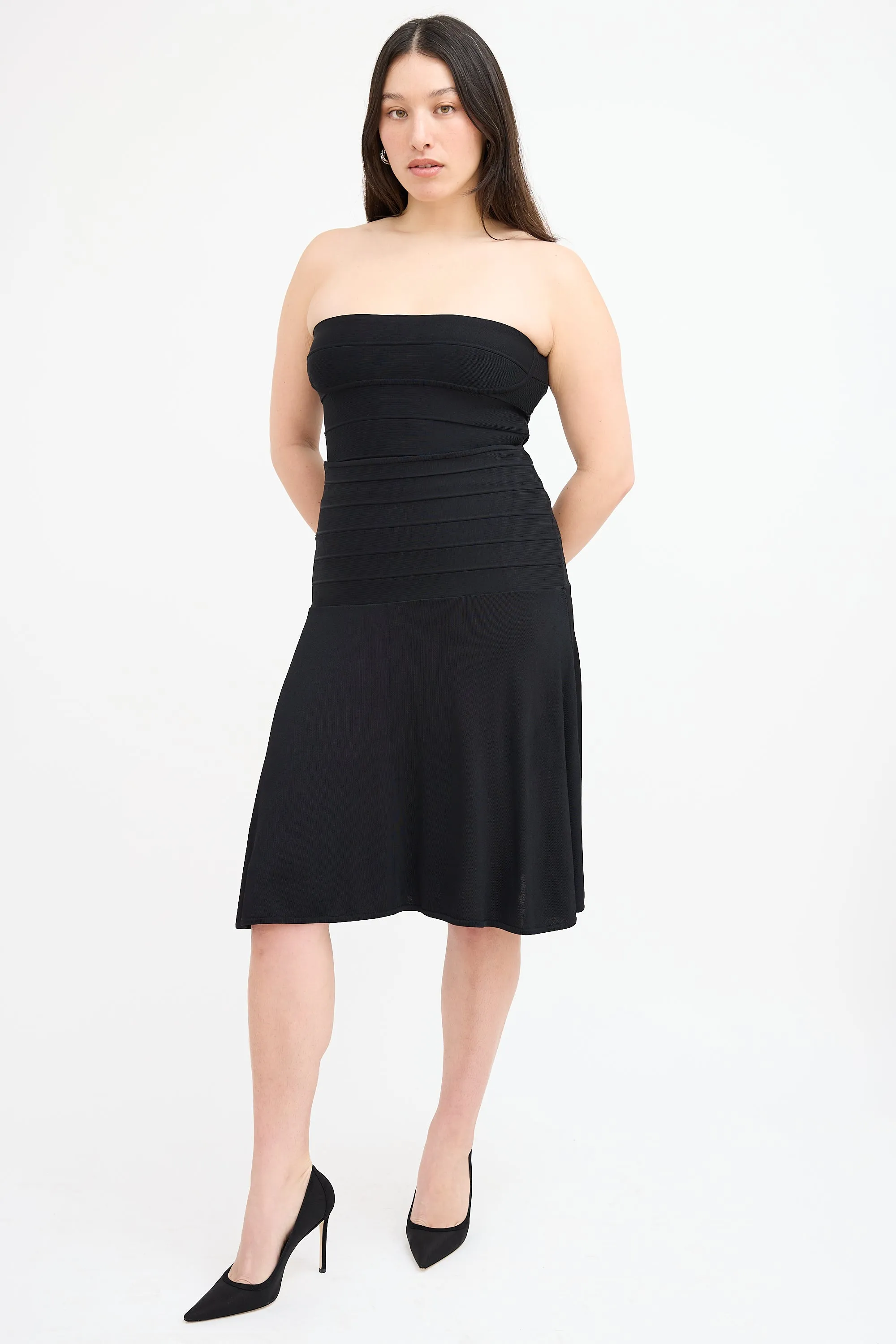 Black Bandage Flounce Midi Skirt