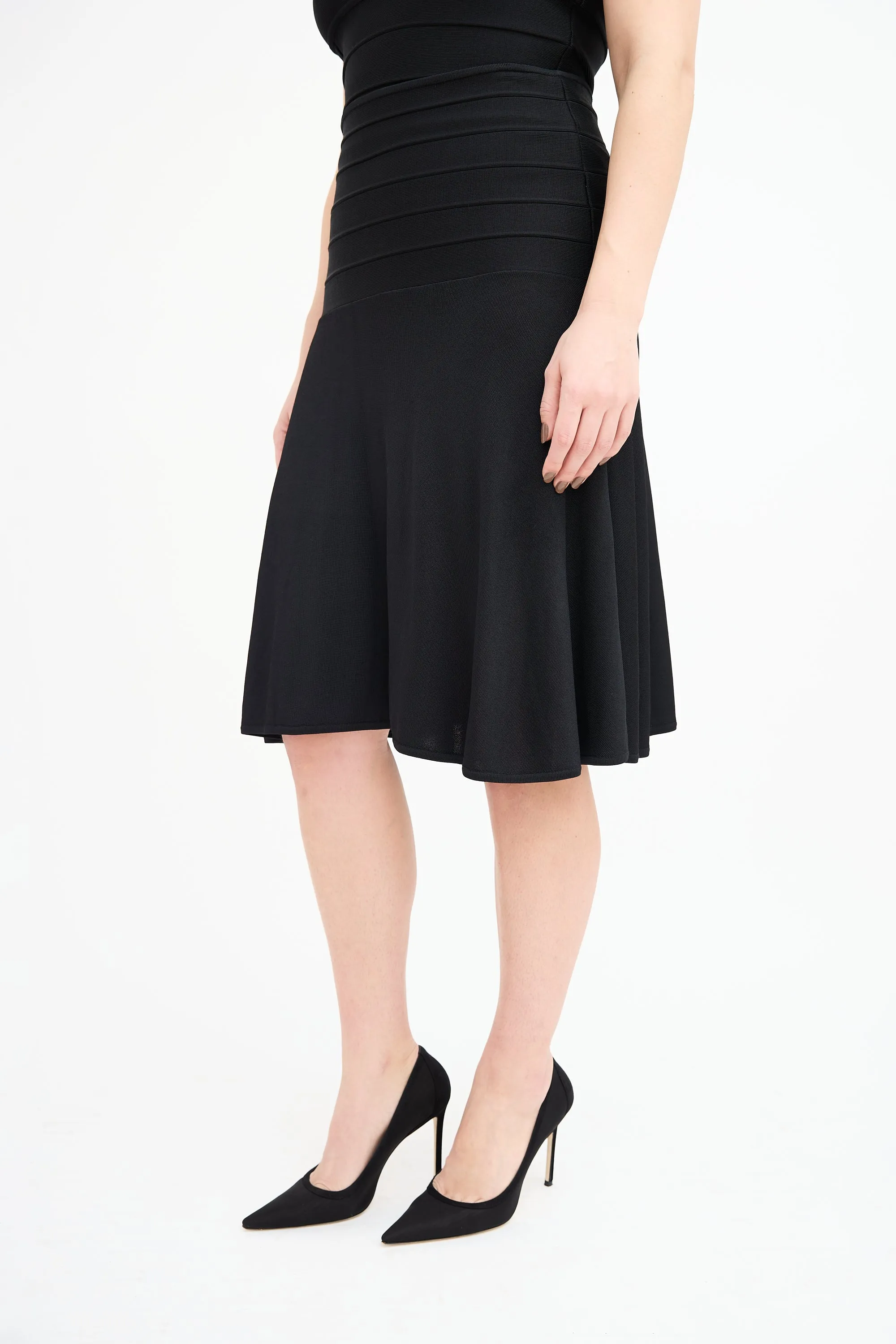 Black Bandage Flounce Midi Skirt