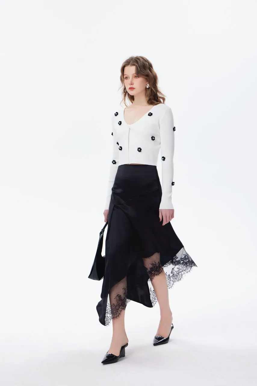 Black Lace Patchwork Irregular Half-Length Skirt