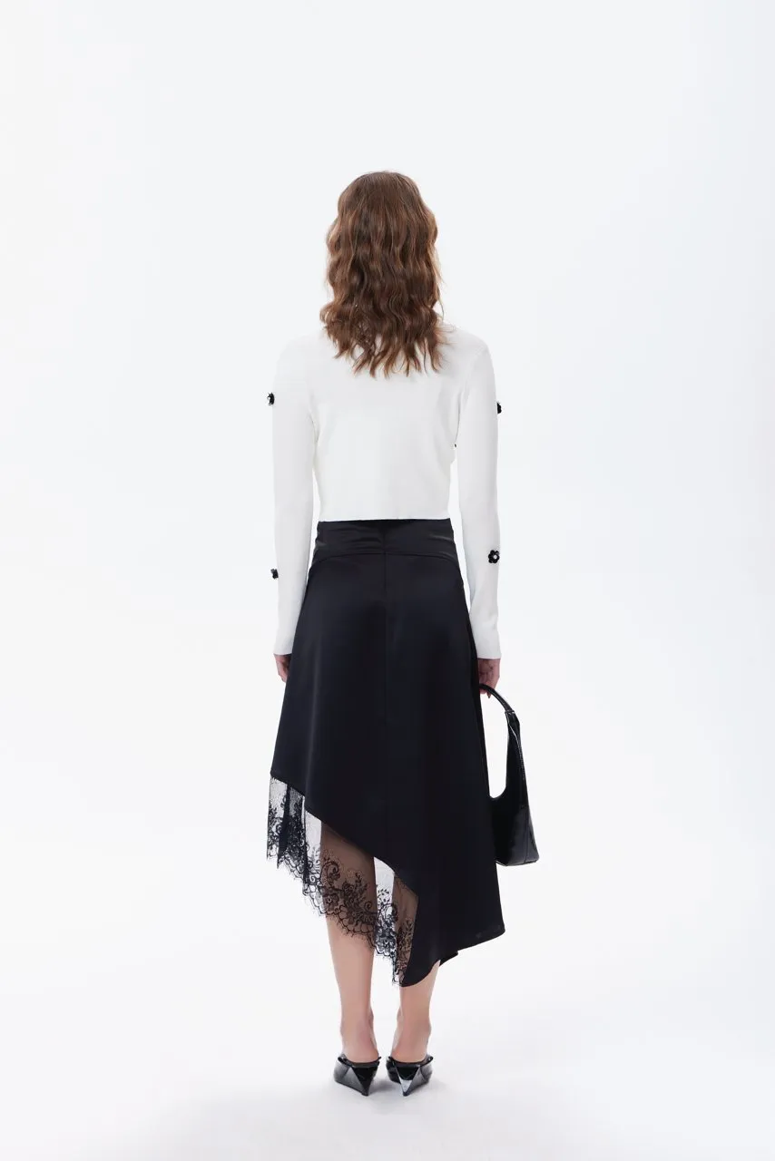 Black Lace Patchwork Irregular Half-Length Skirt