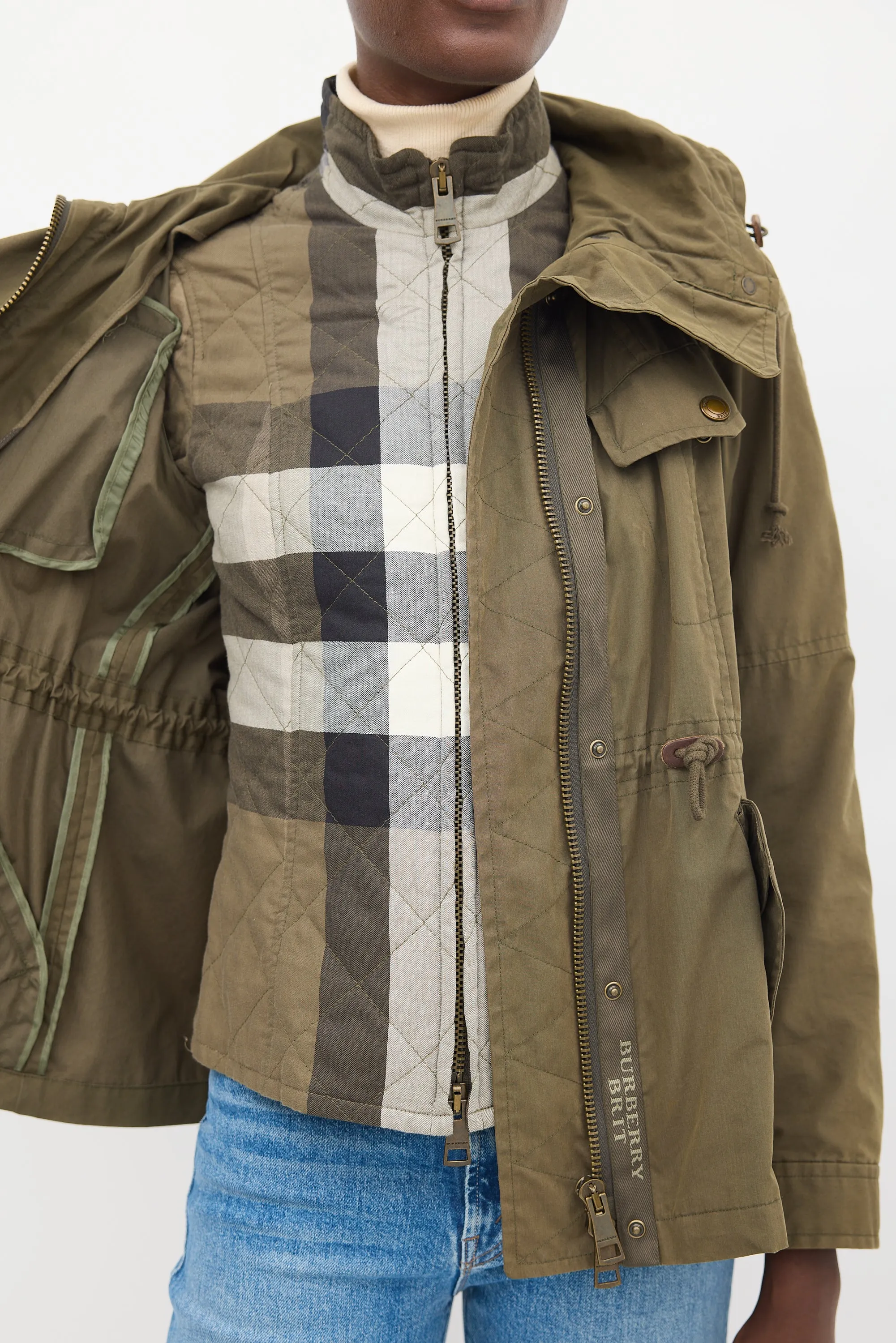 Brit Green Cotton Modular Hooded Anorak Jacket