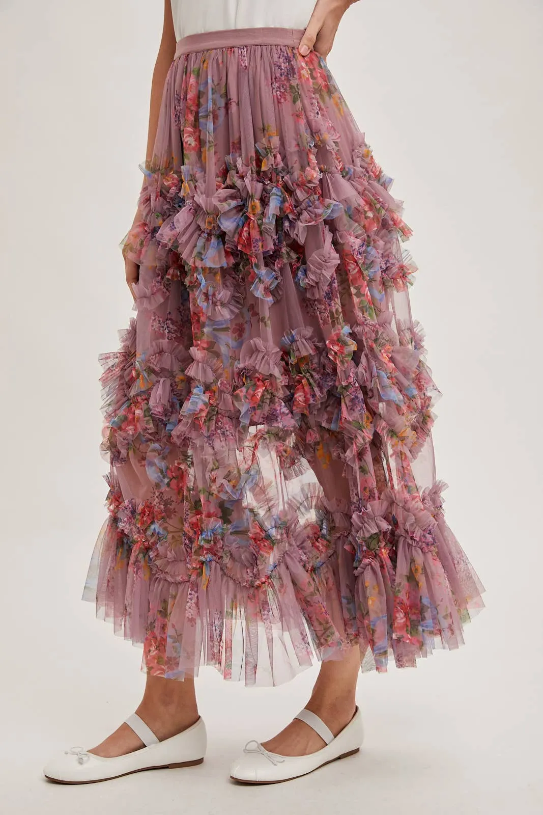 Fionna Floral Midi Ruffle Skirt
