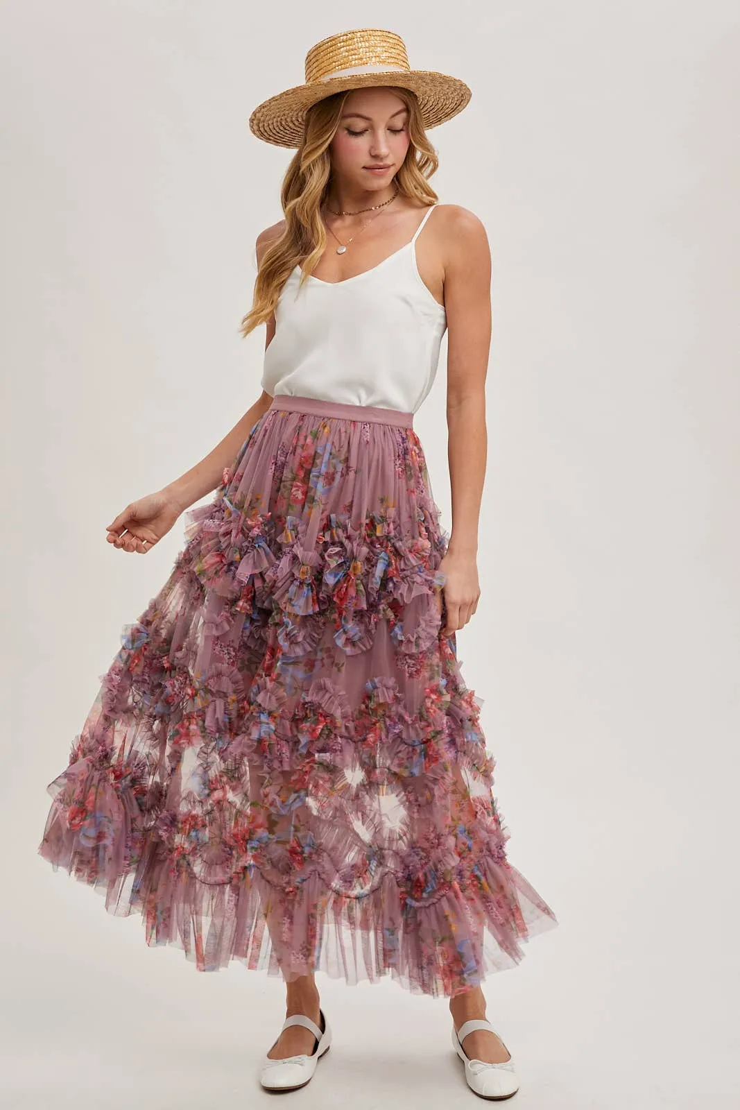 Fionna Floral Midi Ruffle Skirt