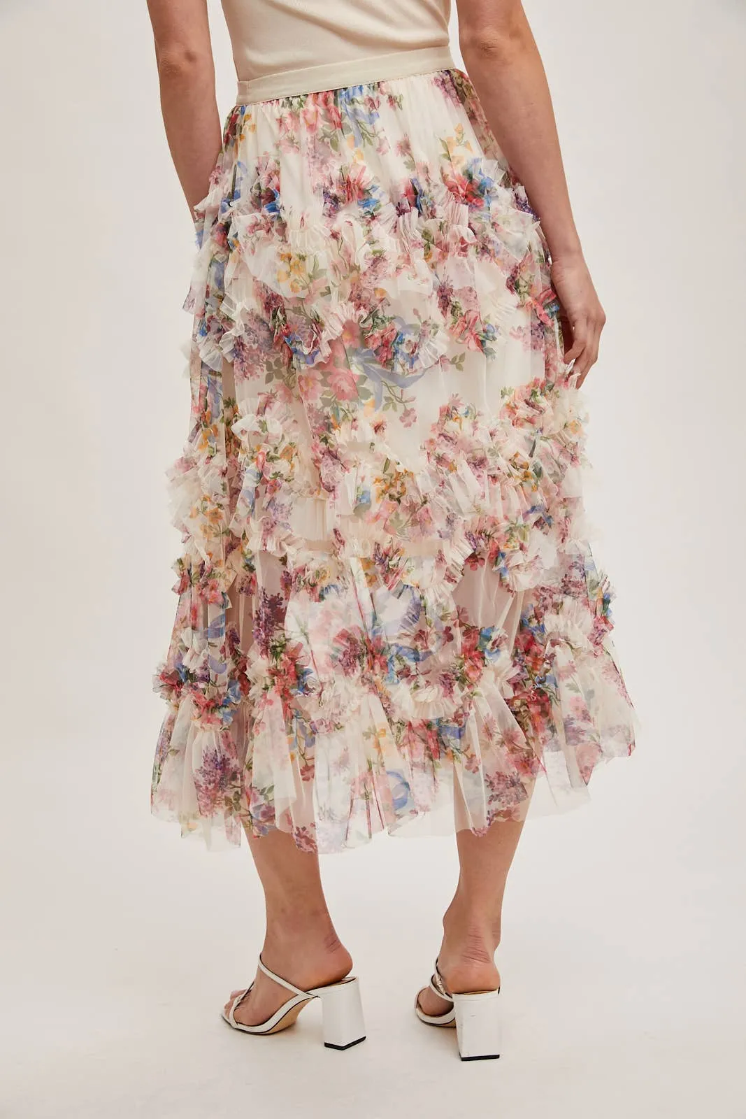 Fionna Floral Midi Ruffle Skirt