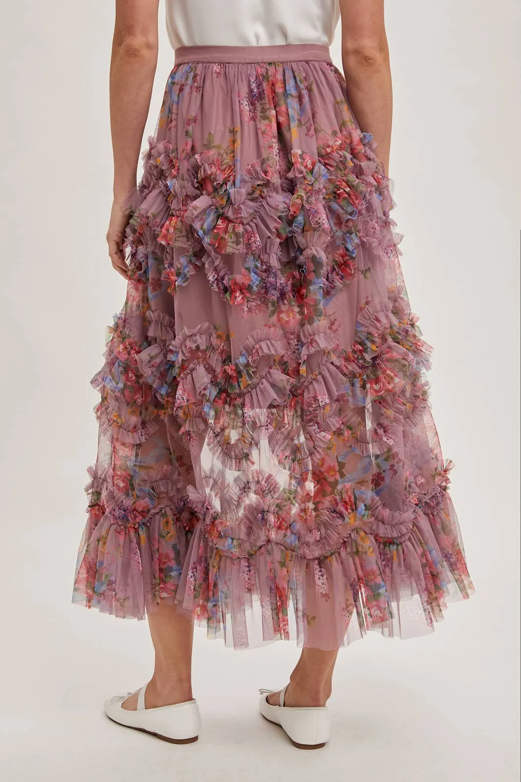 Fionna Floral Midi Ruffle Skirt