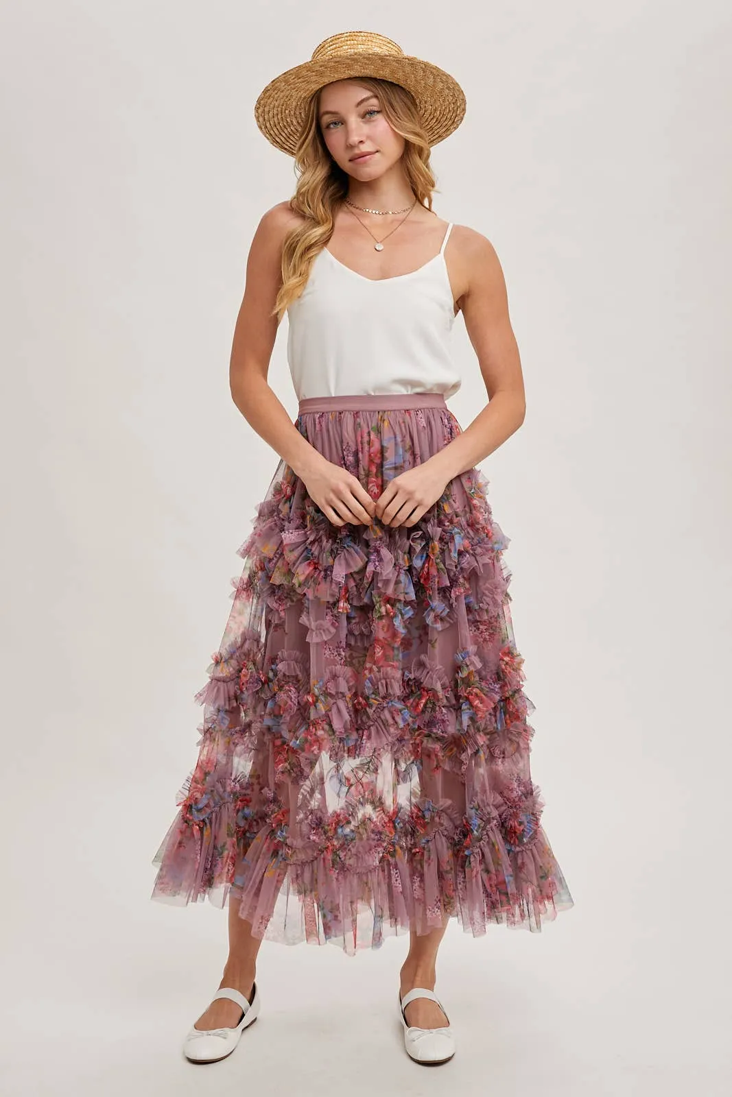 Fionna Floral Midi Ruffle Skirt