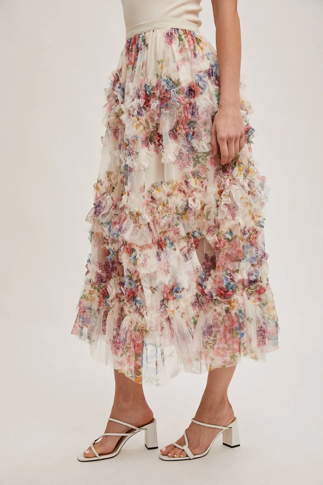 Fionna Floral Midi Ruffle Skirt