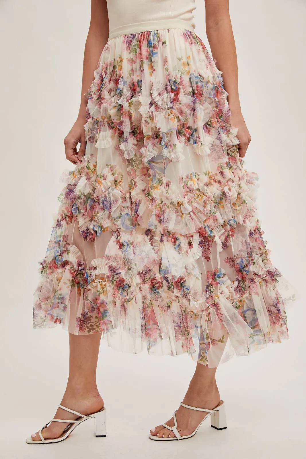 Fionna Floral Midi Ruffle Skirt