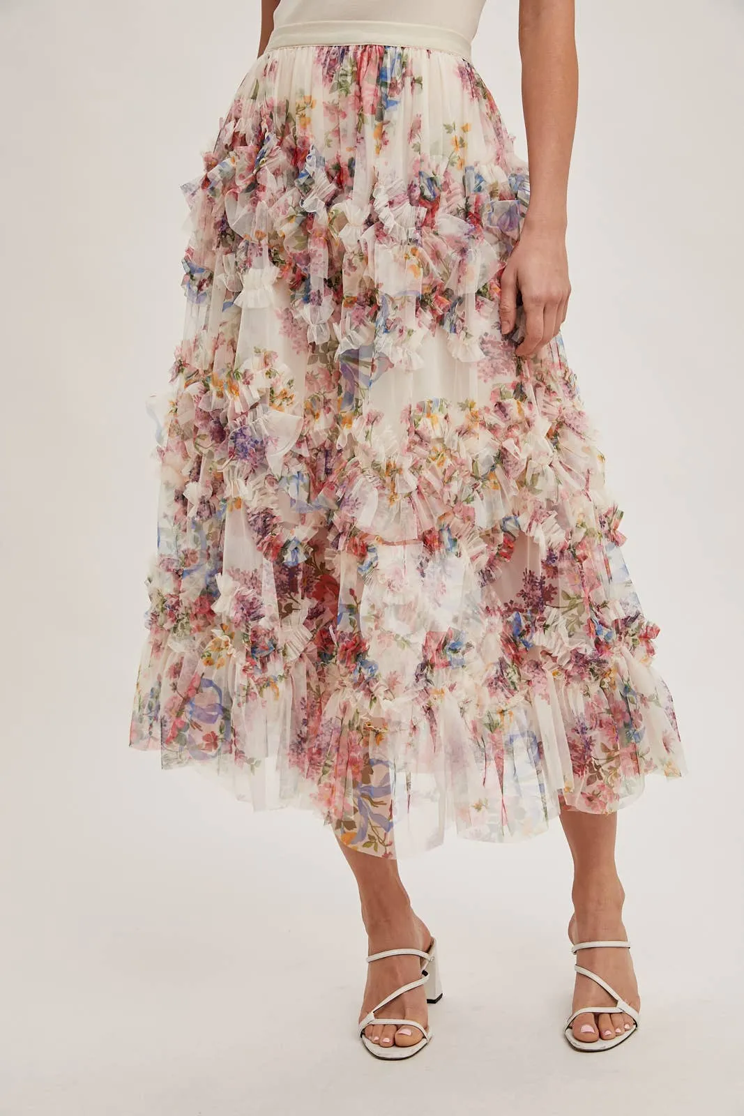 Fionna Floral Midi Ruffle Skirt
