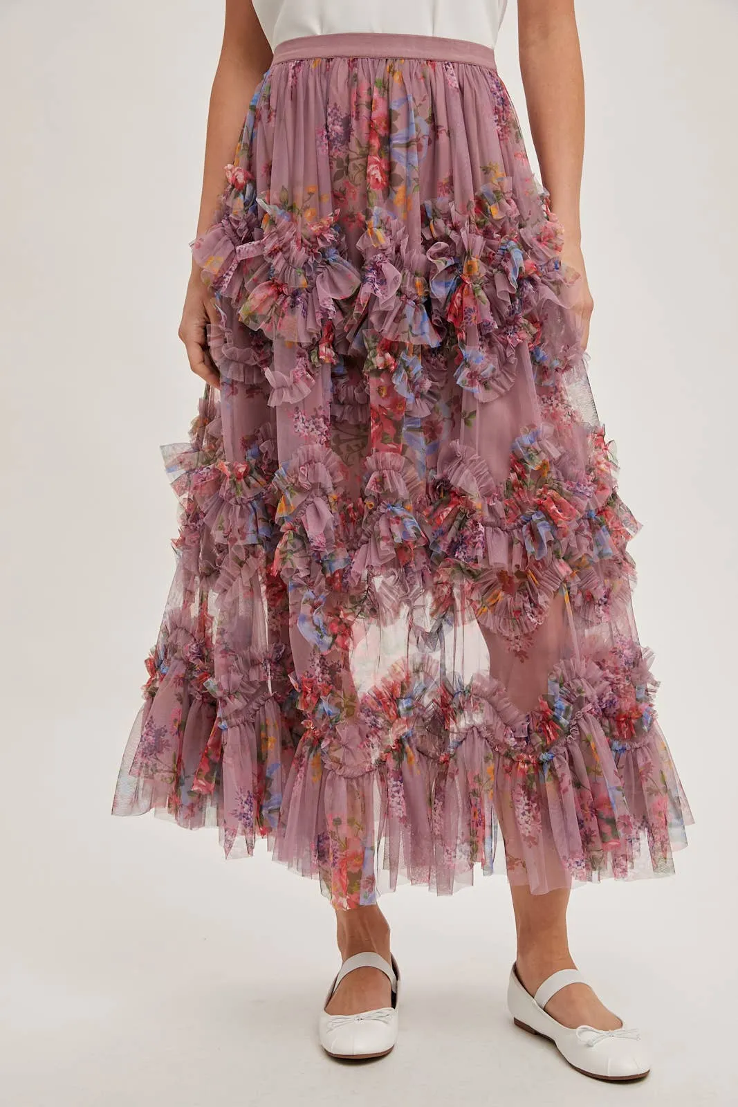 Fionna Floral Midi Ruffle Skirt