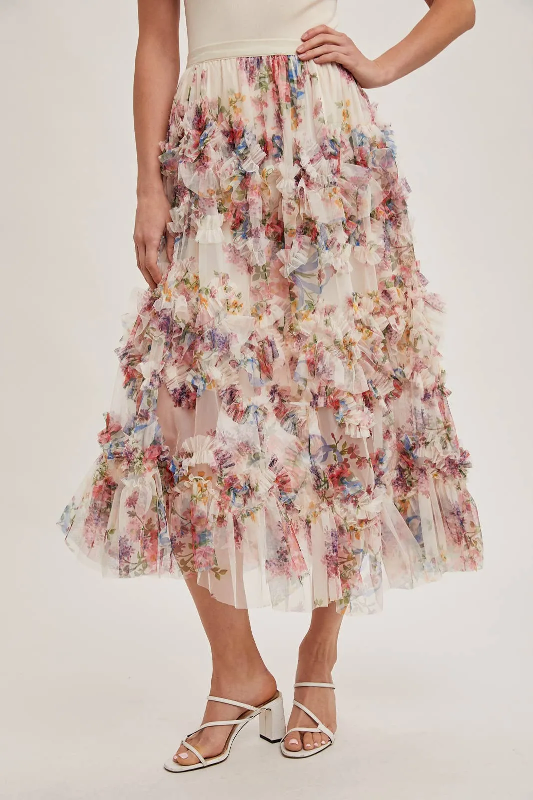 Fionna Floral Midi Ruffle Skirt