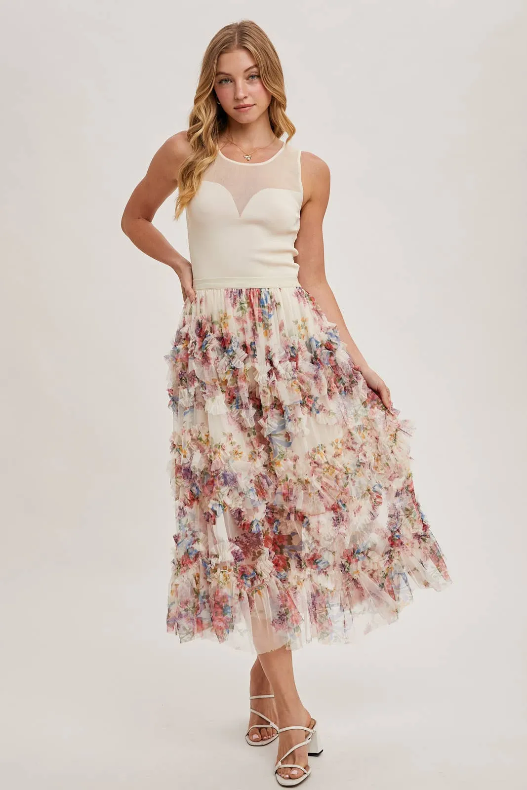 Fionna Floral Midi Ruffle Skirt