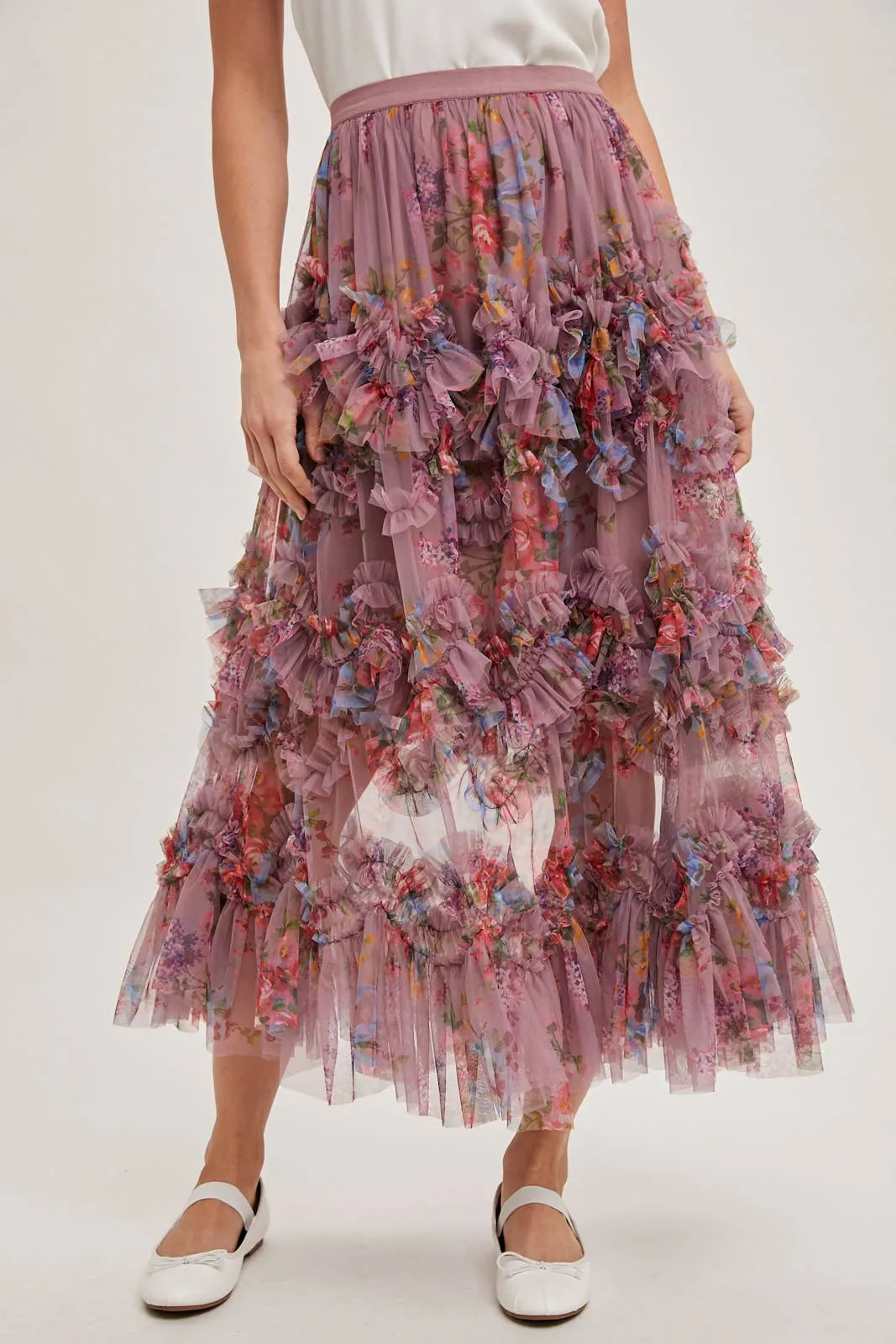 Fionna Floral Midi Ruffle Skirt