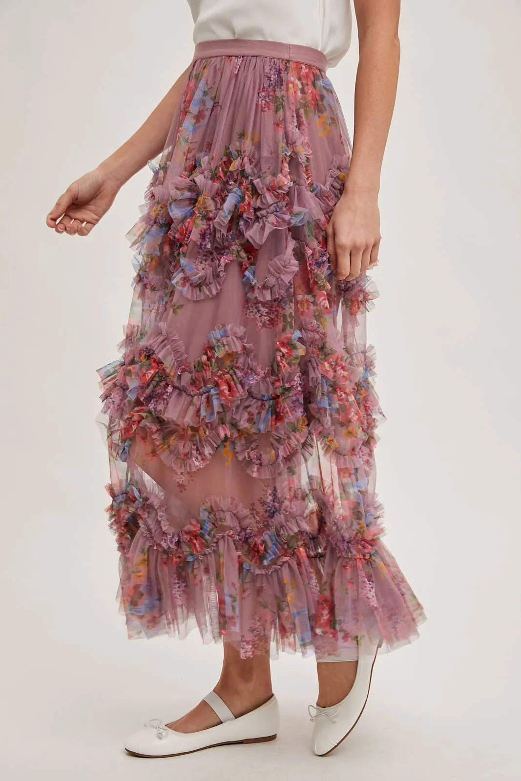 Fionna Floral Midi Ruffle Skirt