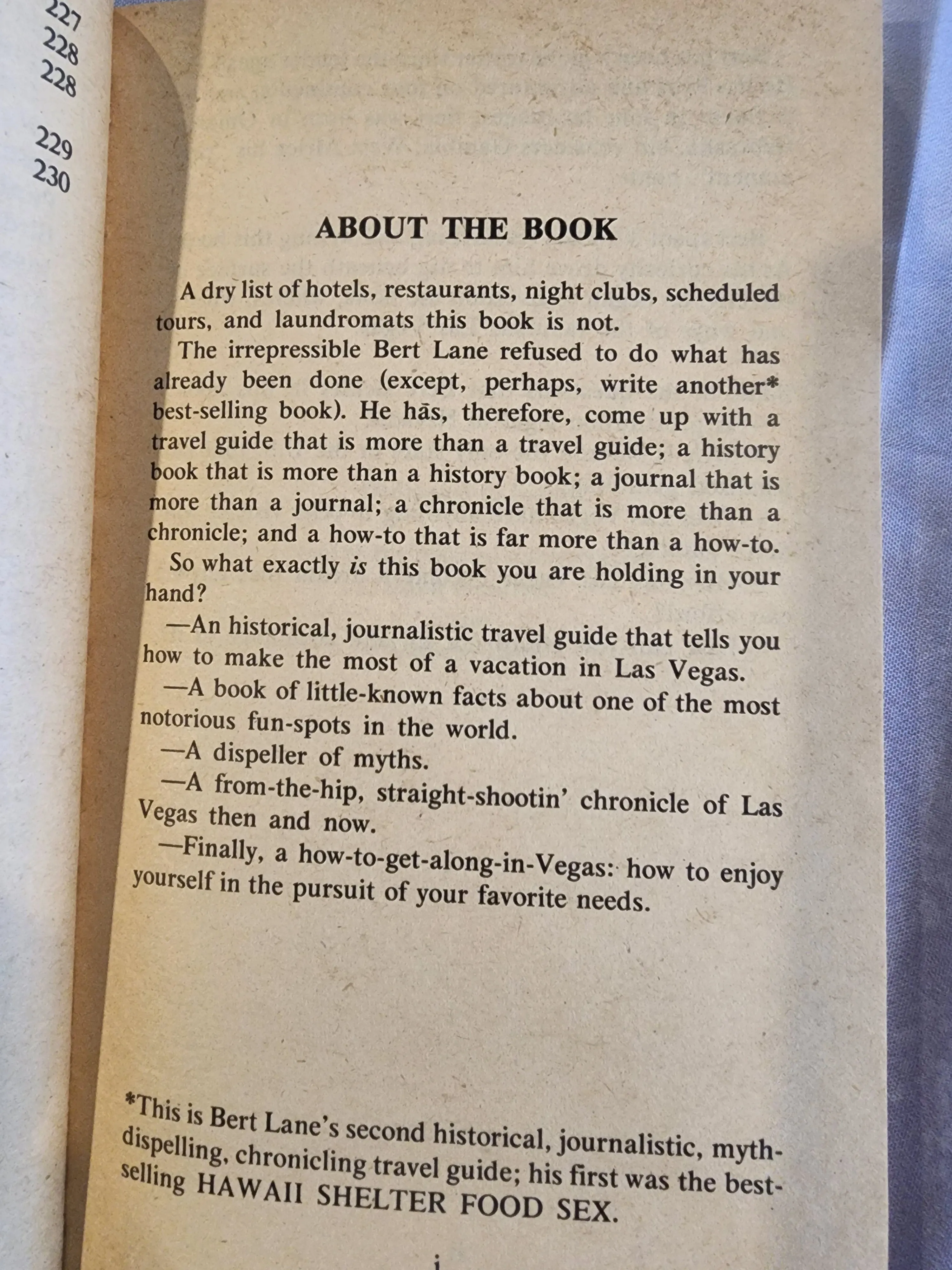 Las Vegas Shelter Food Sex Bert Lane Tandem House 1976 Paperback
