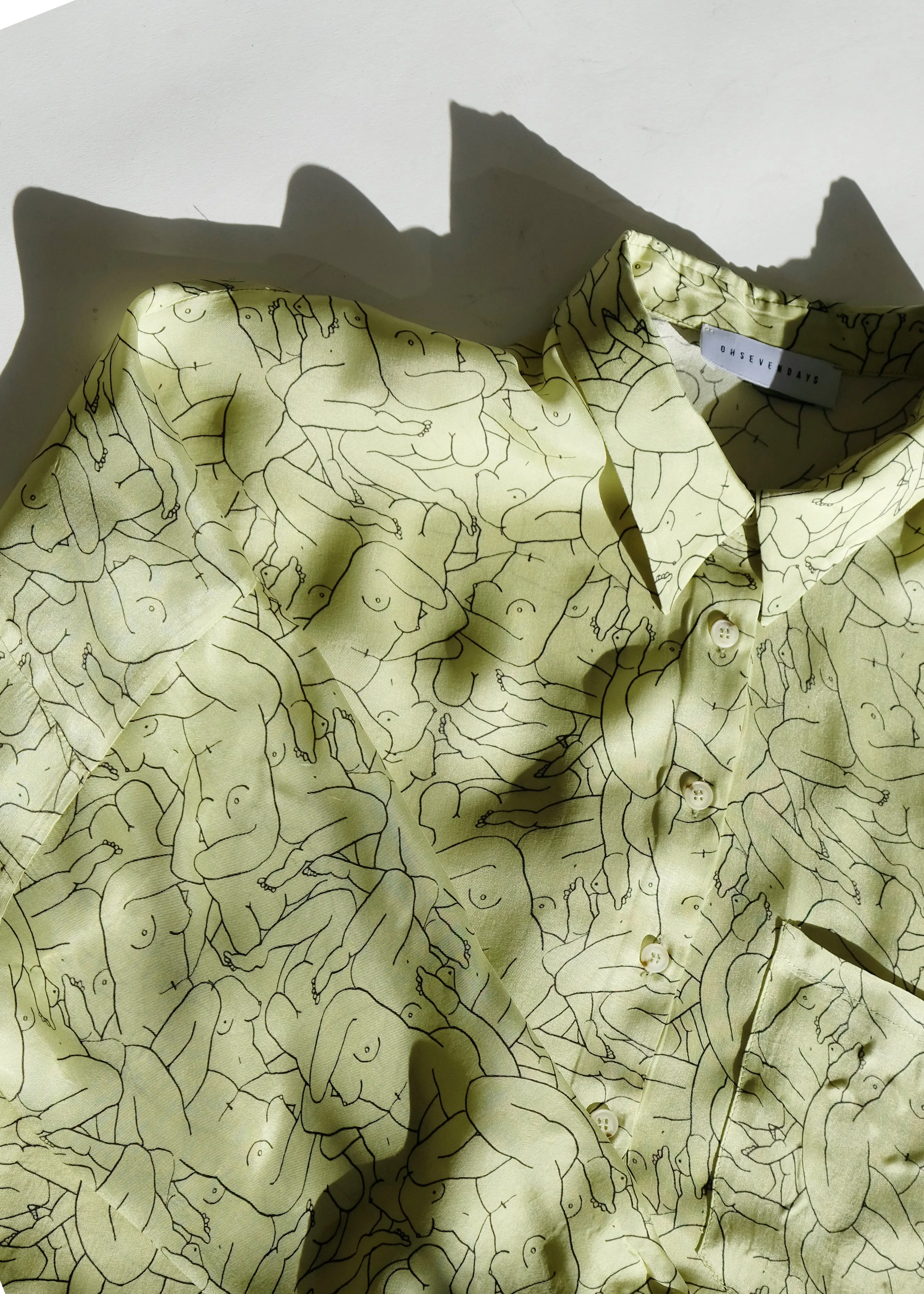 Monday Marwa Sage: Illustrated Vegan Silk Boxy Blouse