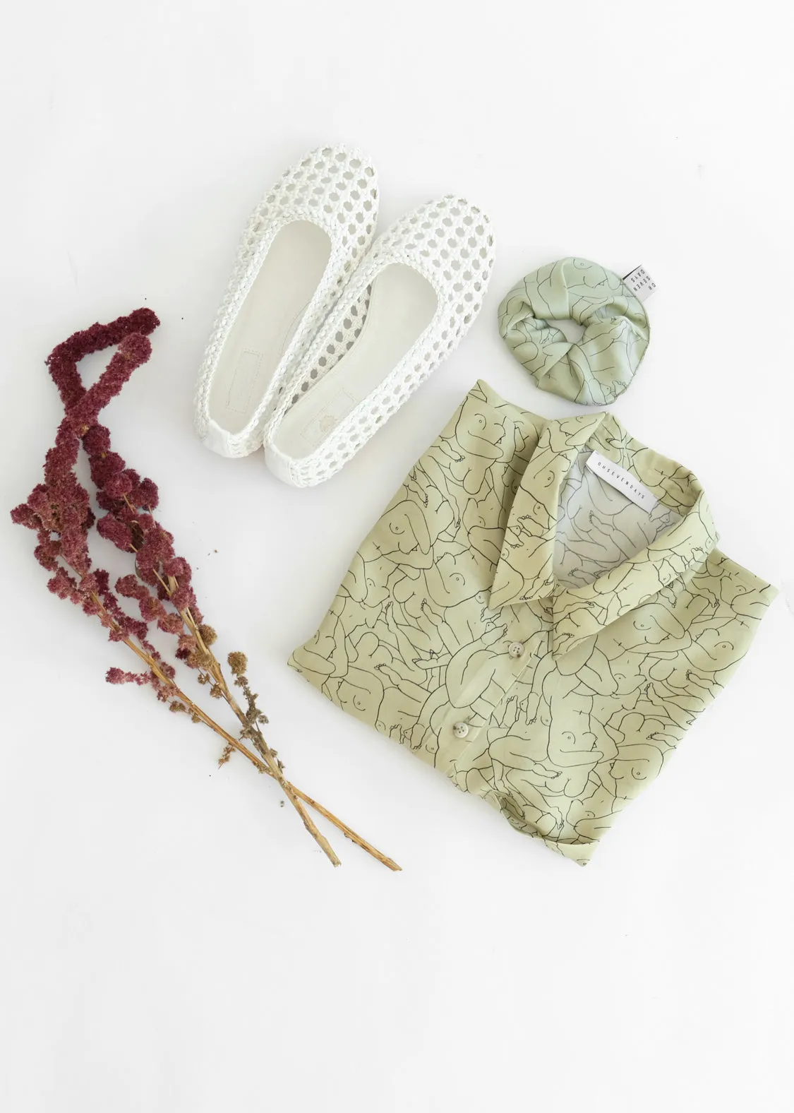 Monday Marwa Sage: Illustrated Vegan Silk Boxy Blouse