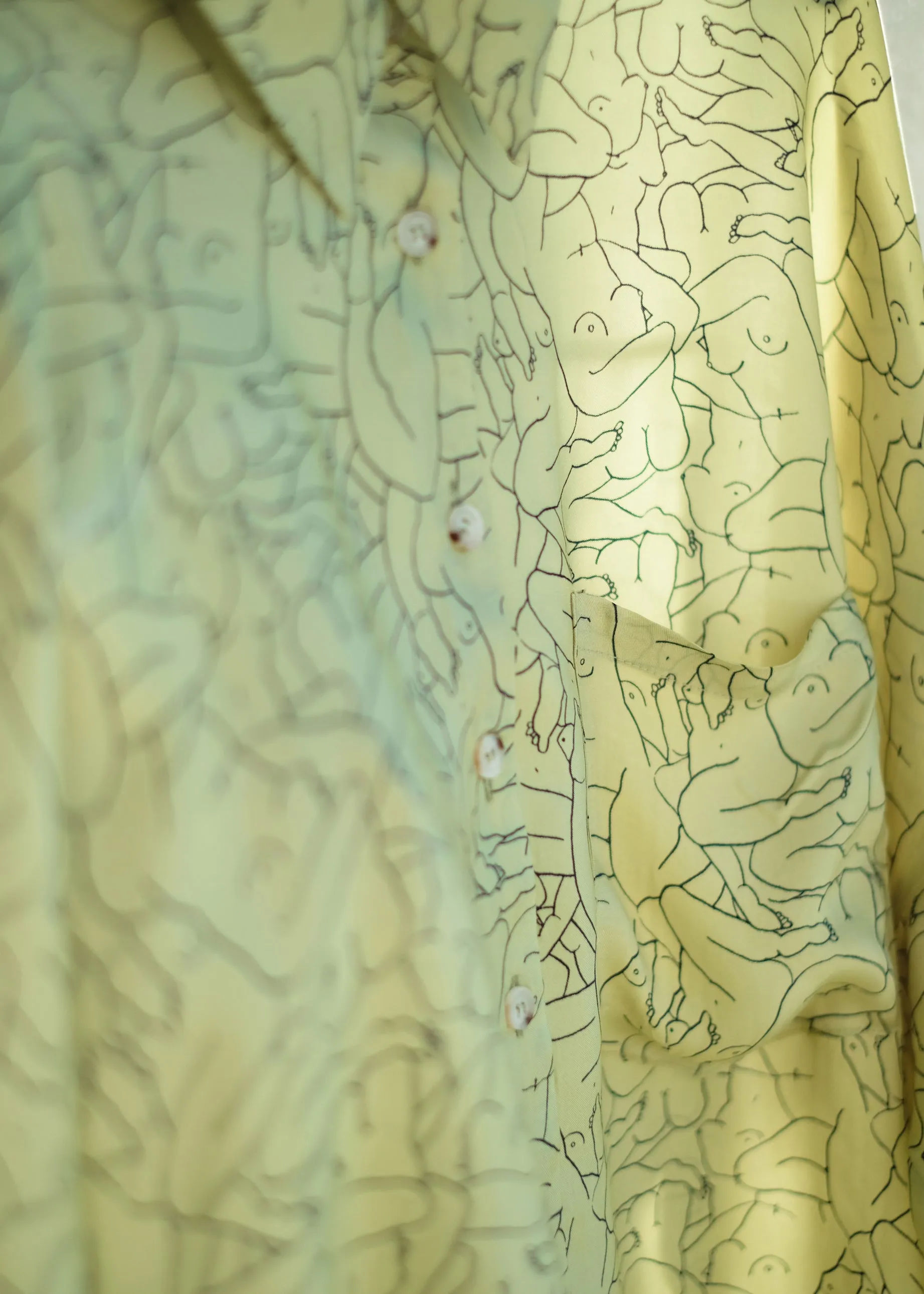 Monday Marwa Sage: Illustrated Vegan Silk Boxy Blouse