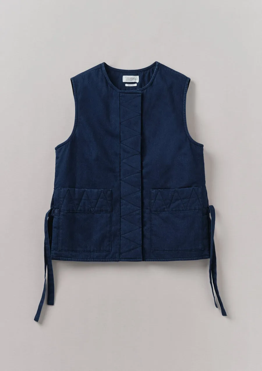 Toast | Indigo Twill Side Tie vest | Indigo