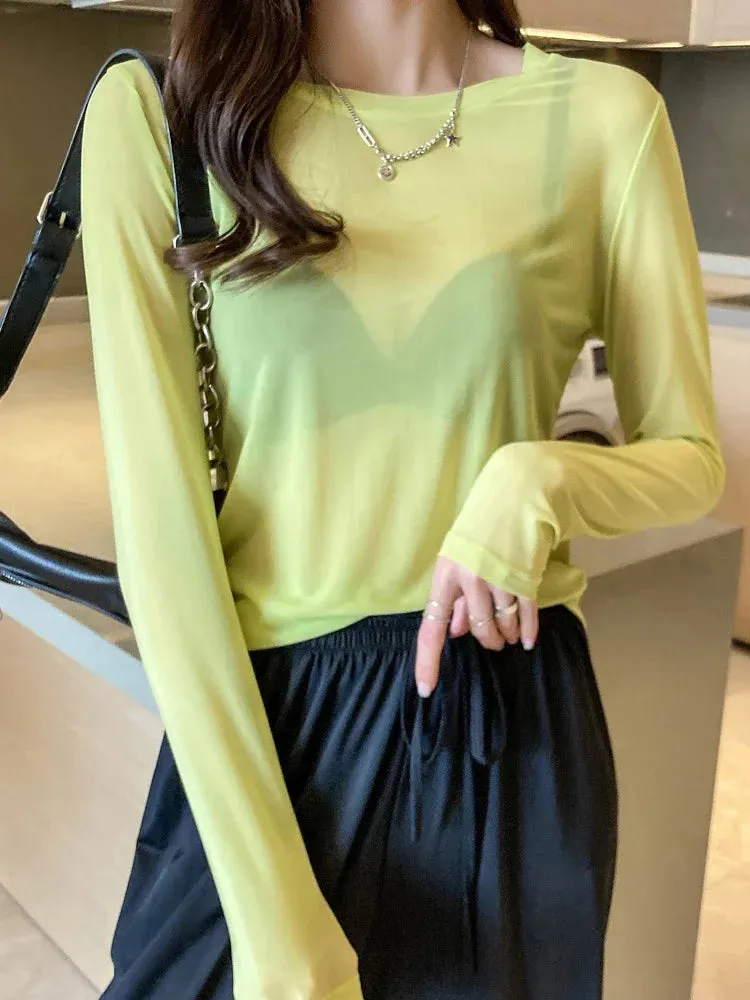 Transparentes Mesh-Shirt im koreanisch-Stil für Damen